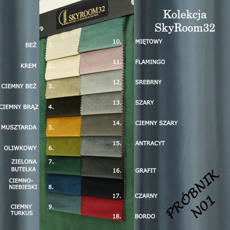 Wzornik tkanin welurowych na zasłony.