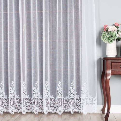 Przejdź do produktu KUPON 360x230 cm Firana biała żakardowa ze wzorem 004304