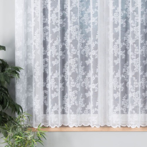 Przejdź do produktu Firana biała żakardowa z kwiatowym wzorem wysokość 160 cm 090375 