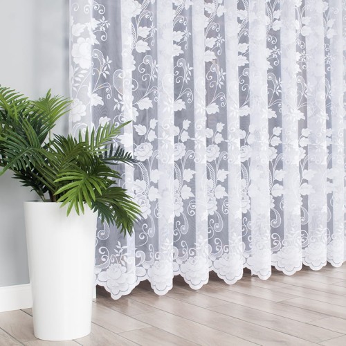 Przejdź do produktu Firanka żakardowa biała do salonu ze wzorem wysokość 250 cm 023006