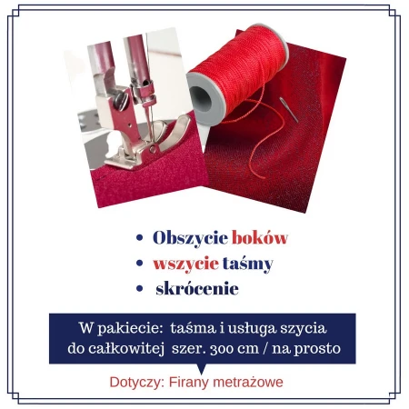 Obszycie boków i wszycie taśmy do szer. 299 cm