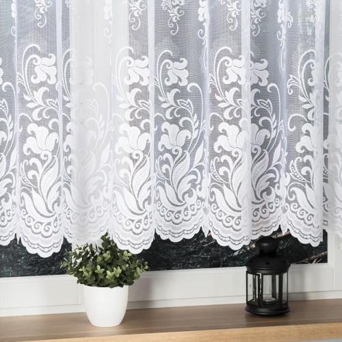 Przejdź do produktu Firanka żakardowa kolor biały ze wzorem kwiatowym wysokość 140 cm 023400