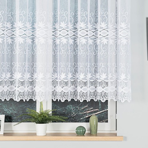 Przejdź do produktu Firanka żakardowa ze wzorem pasowym, wysokość 130cm, kolor 001 biały 018960/000/001/000130/1