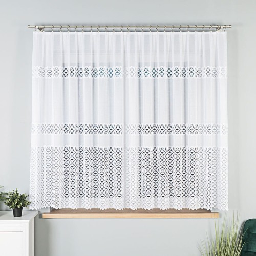 Przejdź do produktu Firanka żakardowa ze wzorem pasowym, wysokość 160cm, kolor 001 biały 018869/000/001/000160/1