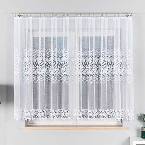 Przejdź do produktu KUPON 400x140 cm Firana żakardowa ze wzorem pasowym 004465