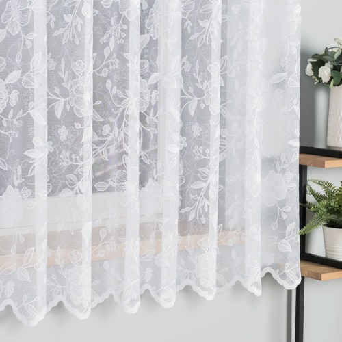 Przejdź do produktu Firanka żakardowa biała ze wzorem kwiatowym wysokość 175 cm 054247