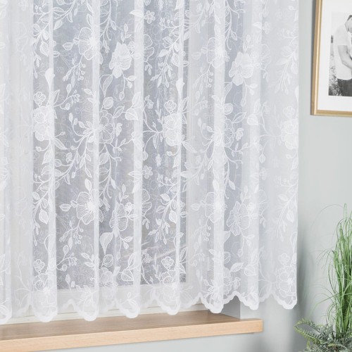 Przejdź do produktu Firanka żakardowa biała z kwiatowym wzorem wysokość 155 cm 054247