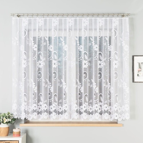 Przejdź do produktu KUPON 350x160 cm Firana żakardowa ze wzorem kwiatowym 004669