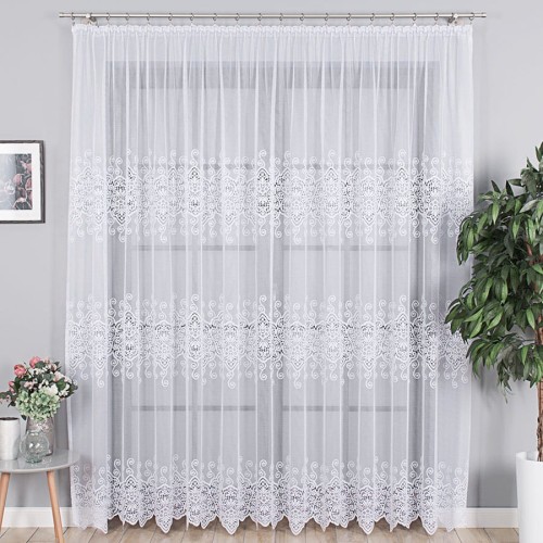 Przejdź do produktu KUPON 200x250 cm Firana żakardowa z pasowym wzorem 018495