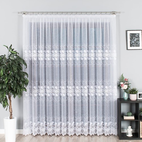 Przejdź do produktu KUPON 260x250 cm Firana biała ze wzorem pasowym 018960