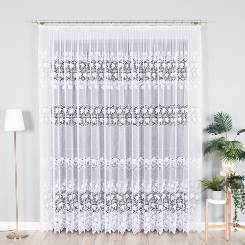 Przejdź do produktu KUPON 390x230 cm Firana żakardowa biała ze wzorem 004164