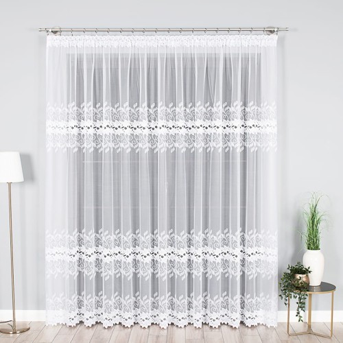 Przejdź do produktu KUPON 250x250 cm Firana żakardowa z pasowym wzorem 648107