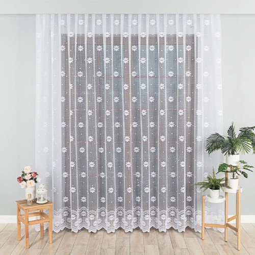 Przejdź do produktu KUPON 330x250 cm Firana żakardowa ze wzorem kwiatowym 779031