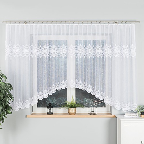 Przejdź do produktu Firanka gotowa biała ze wzorem ŻANETA rozmiar 550x155 cm 181043