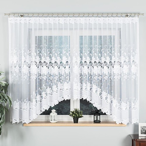 Przejdź do produktu Firanka gotowa biała ze wzorem KASJANA rozmiar 400x160 cm 007003