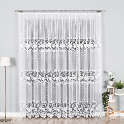 Przejdź do produktu KUPON 360x220 cm Firana żakardowa z pasowym wzorem 017480 