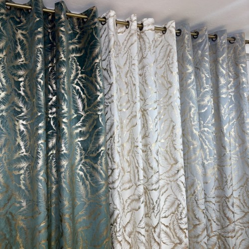 Przejdź do produktu Zasłona na przelotkach miętowa z nadrukiem liści do pokoju 140x203 cm M66