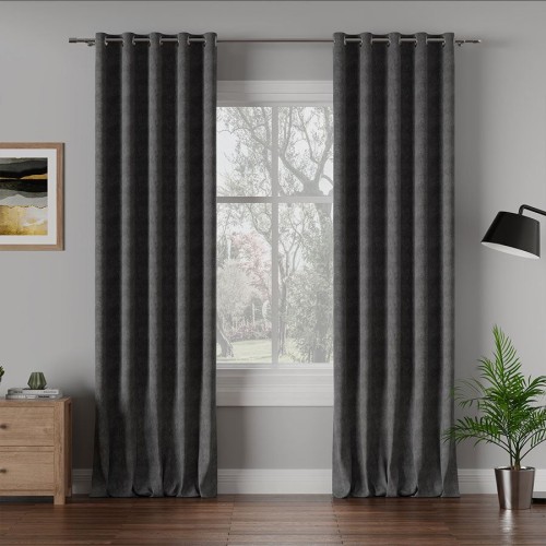 Przejdź do produktu Zasłona gotowa na przelotkach welurowa ciemna szara 140x260 cm MILAS/798