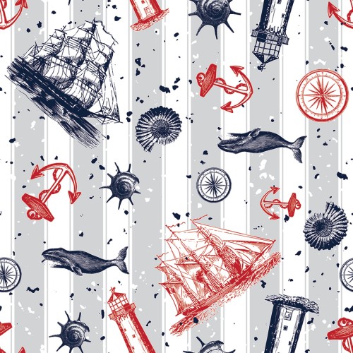 Przejdź do produktu Tkanina wodoodporna czerwono-granatowa szerokość 160 cm STATKI