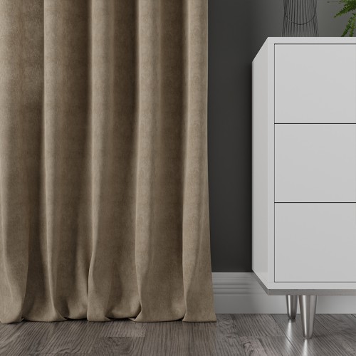 Przejdź do produktu Zasłona welurowa na taśmie ciemna ciepła beżowa 140x260 cm MILAS/043