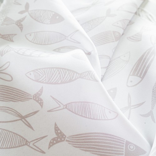 Przejdź do produktu Tkanina dekoracyjna wodoodporna beżowa szerokość 160 cm RYBKI