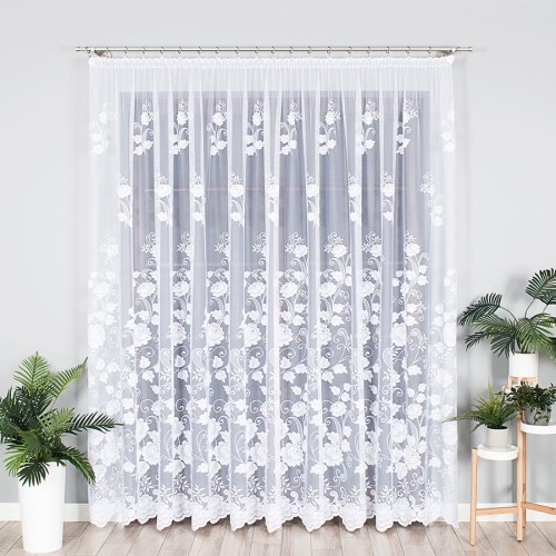 Przejdź do produktu KUPON 200x250 cm Firanka biała żakardowa ze wzorem w kwiaty 023006