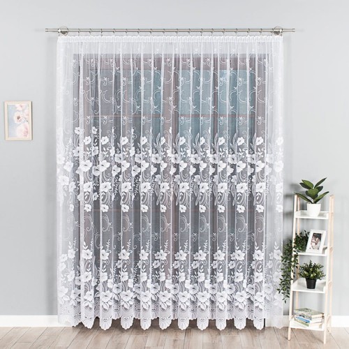 Przejdź do produktu KUPON 250x230 cm Firana żakardowa ze wzorem kwiatowym 018041