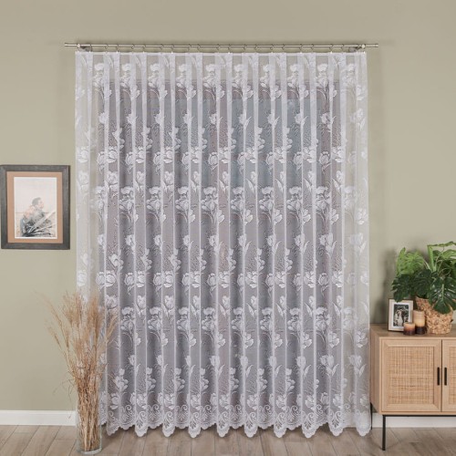 Przejdź do produktu KUPON 300x250 cm Firana żakardowa ze wzorem kwiatowym 044259