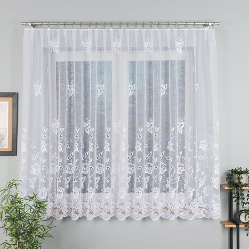 Przejdź do produktu KUPON 400x170 cm Firana żakardowa ze wzorem kwiatowym 637031