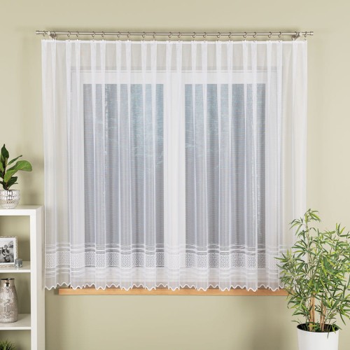 Przejdź do produktu KUPON 450x160 cm Firanka biała ze wzorem pasowym 358050