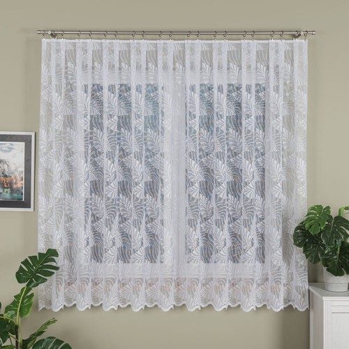 Przejdź do produktu KUPON 400x180 cm Firana żakardowa ze wzorem w liście 107229