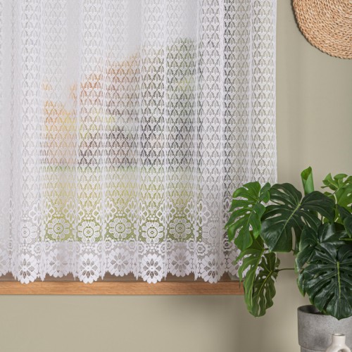 Przejdź do produktu Firanka żakardowa biała z kwiatowym wzorem wysokość 140 cm 004411