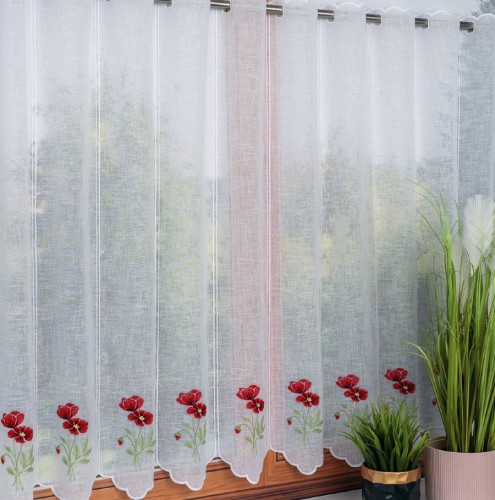 Przejdź do produktu Zazdrostka haftowana panelowa biała w kwiaty maku rozmiar 16x90 cm DZ12
