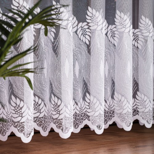 Przejdź do produktu Firanka żakardowa biała ze wzorem pasowym wysokość 270 cm 049365