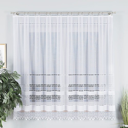 Przejdź do produktu KUPON 500x180 cm Firana biała żakardowa ze wzorem 018669 