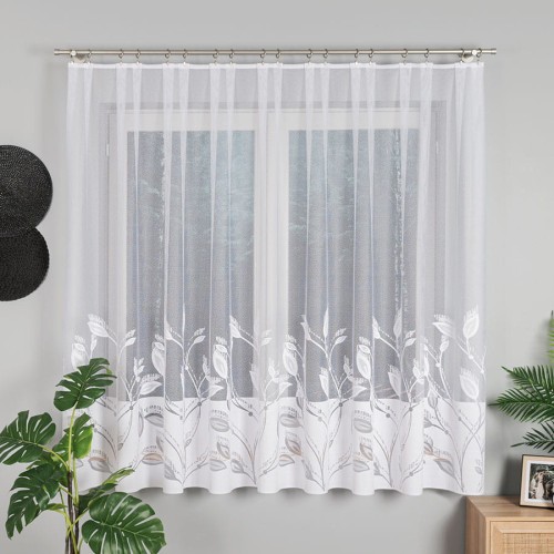 Przejdź do produktu KUPON 400x180 cm Firana żakardowa ze wzorem w liście 107207