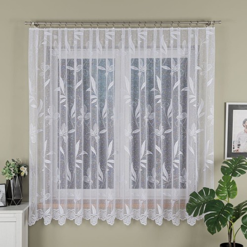 Przejdź do produktu KUPON 400x180 cm Firana żakardowa ze wzorem kwiatowym 044204