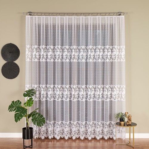 Przejdź do produktu KUPON 400x250 cm Firana żakardowa ze wzorem pasowym 017828