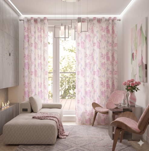 Przejdź do produktu Zasłona biała N5 ze wzorem w róże do salonu na przelotkach 140x250 cm
