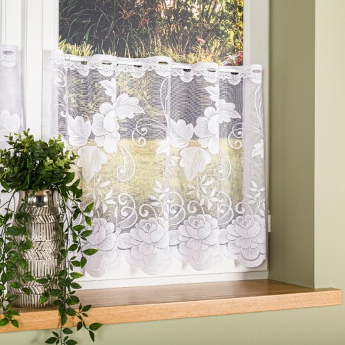 Przejdź do produktu Firanka żakardowa zazdrostka w kwiaty wysokość 60 cm 023006 