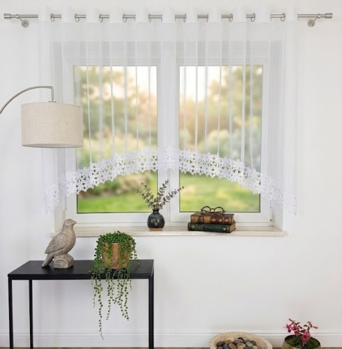 Przejdź do produktu Firana gotowa na przelotkach biały woal z gipiurą w łuk 400x150 cm H28