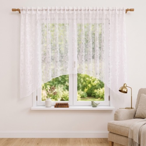 Przejdź do produktu Firana gotowa na taśmie z haftem kwiatowym łuk z gipiurą 400x150 cm H27