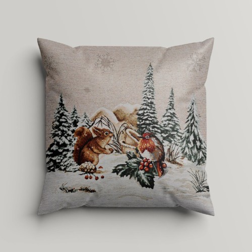 Przejdź do produktu Poszewka dekoracyjna gobelinowa z motywem zimowym 45x45 cm JELEŃ/B