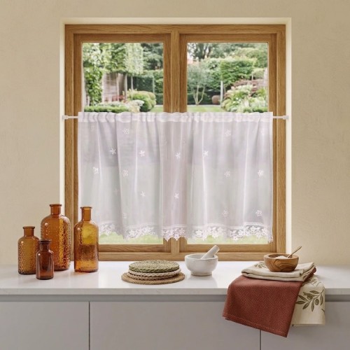 Przejdź do produktu Zazdrostka gotowa z etaminy z haftem i gipiurą 140x45 cm UZ3