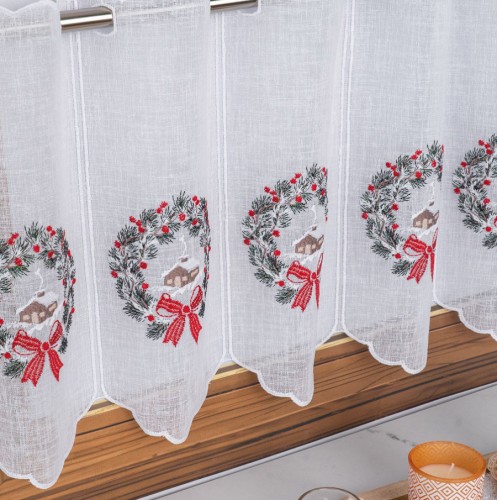 Przejdź do produktu Zazdrostka panelowa haftowana świąteczny wianek 16x40 cm DZ14