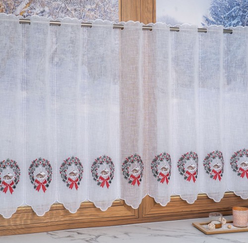 Przejdź do produktu Zazdrostka panelowa haftowana świąteczny wianek 16x80 cm DZ14