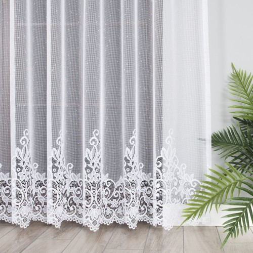 Przejdź do produktu Firanka żakardowa ze wzorem na samym dole, wysokość 270cm, kolor 001 biały 004304/000/001/000270/1