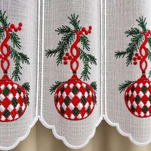 Przejdź do produktu Zazdrostka panelowa haftowana z motywem bombki choinkowej 16x40 cm PZ1