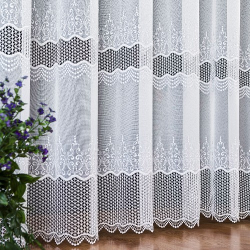 Przejdź do produktu Firana metrażowa markizeta haftowana dwupasowa z gipiurą wysokość 300 cm APL013