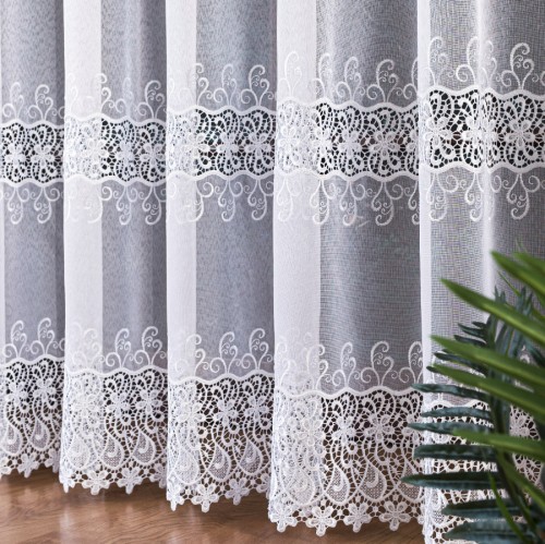 Przejdź do produktu Firana na metry markizeta haftowana gipiura kwiaty dwupasowa wysokość 300 cm APL005